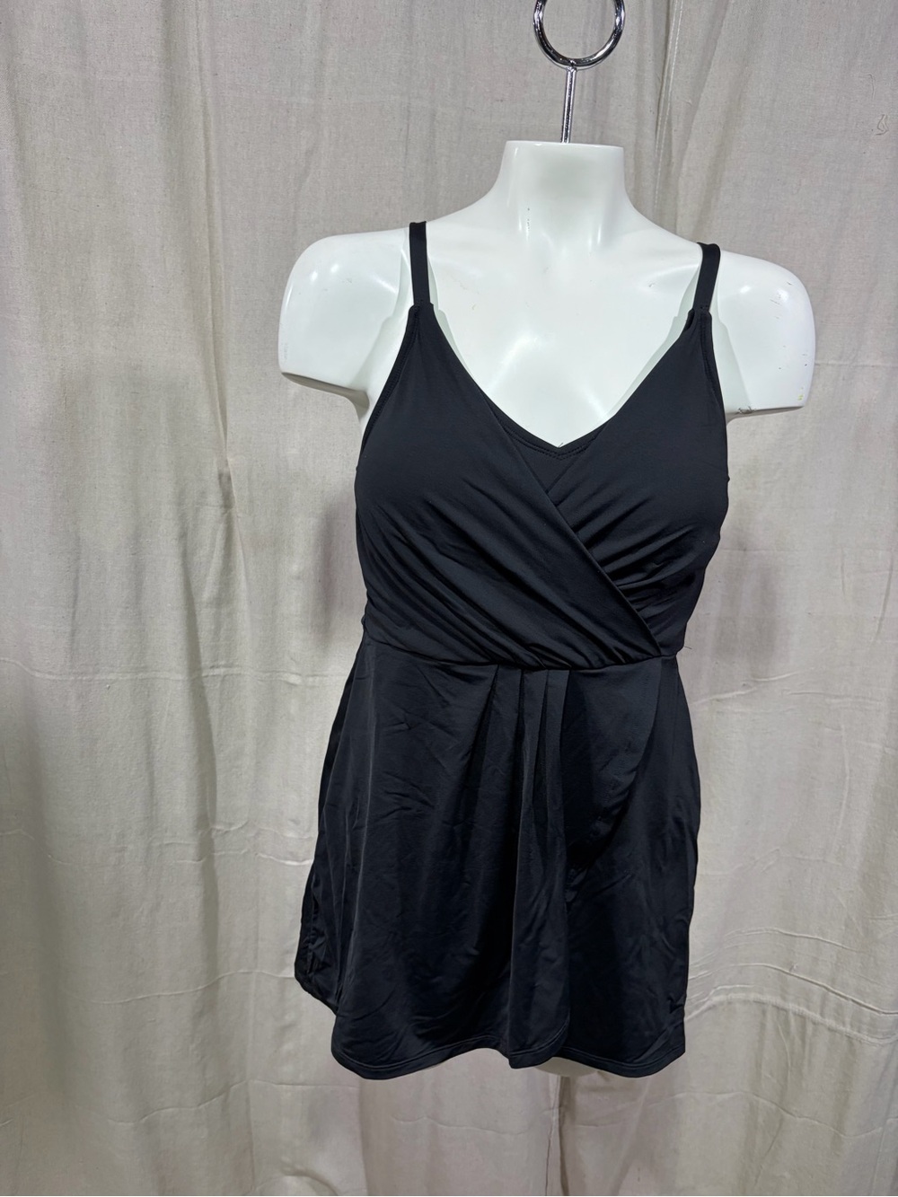 Lands’ End Black Tulip Wrap Swim Dress